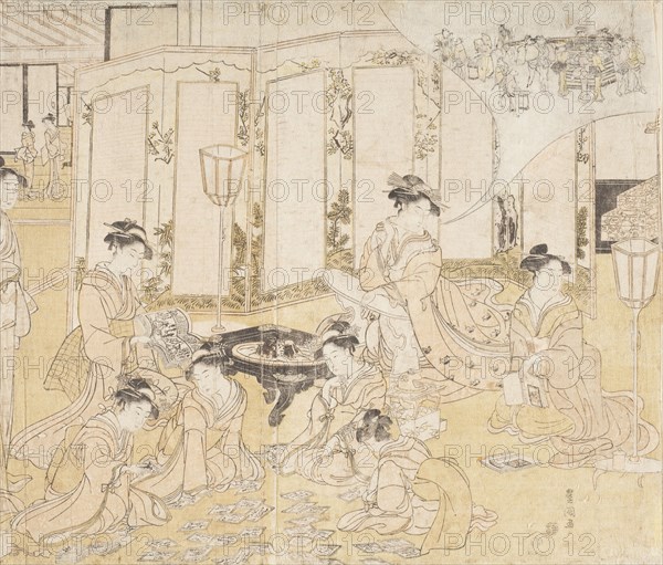Women Playing Hyakunin Isshu Card Game (image 1 of 2), between c1794 and c1795. Creator: Utagawa Toyokuni I.