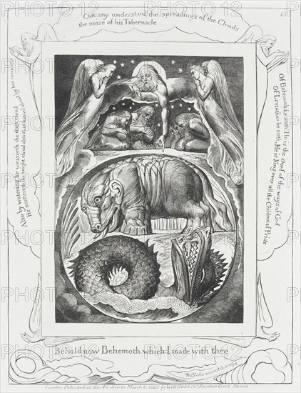 God Pointing out Behemoth...and Leviathan, 1825. Creator: William Blake.
