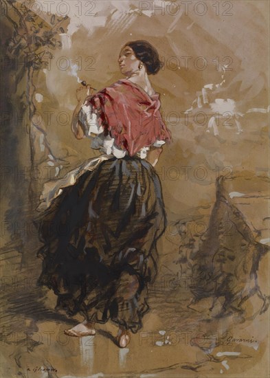 Peasant Girl Smoking, 1849. Creator: Paul Gavarni.