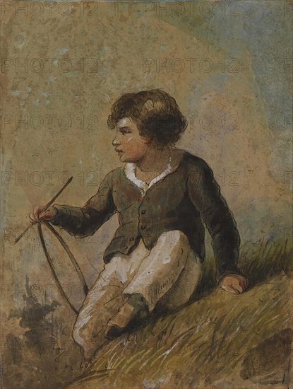 Young Boy with Hoop and Stick, mid 19th century. Creator: Alfred Jacob Miller.