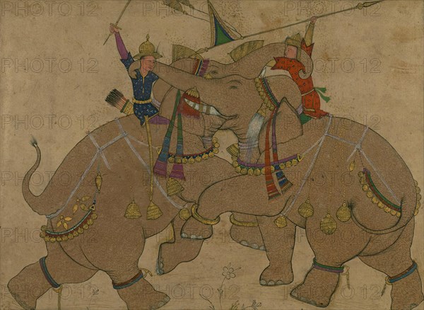 Single Leaf of Elephant Combat, 13th century AH/AD 19th century. Creator: Unknown.