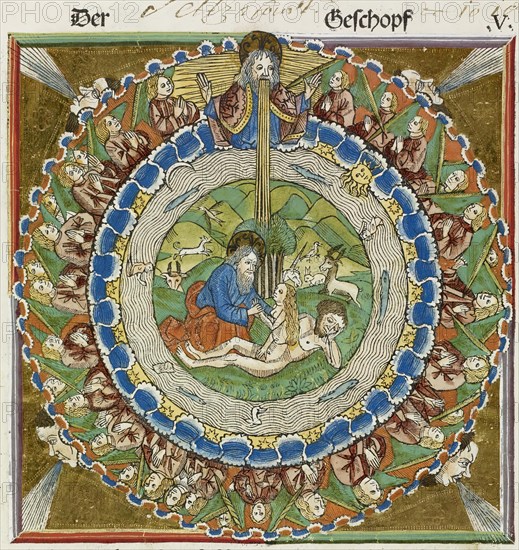 God creating Eve from Adam's rib, 1483. Creator: Unknown.