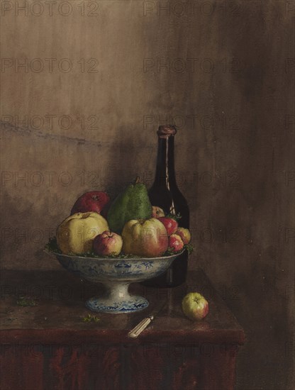 Still Life with Fruit Bowl (Quinces, Apples and a Pear), 1863. Creator: Leon Bonvin.