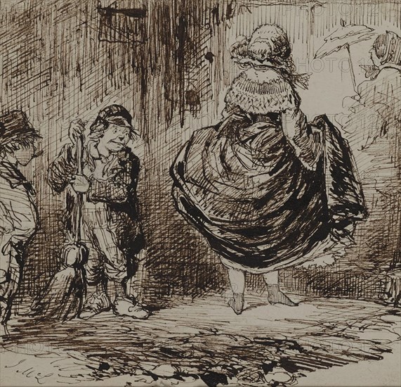 Urchins Looking at a Lady Lifting Her Skirt, c1859. Creator: John McLenan.