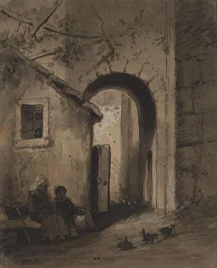 Children Outside a Gate, mid 19th century. Creator: Alfred Jacob Miller.