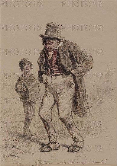 Intoxicated Man and Boy, c1859. Creator: Paul Gavarni.