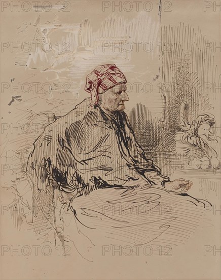 Old Woman in Red Cap, 1852-1866. Creator: Paul Gavarni.