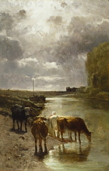 Cattle Drinking, 1851. Creator: Constant Troyon.