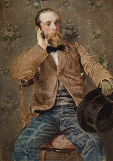 Self-Portrait with Flowered Wallpaper, 1848-1850 (?). Creator: Richard Caton Woodville.