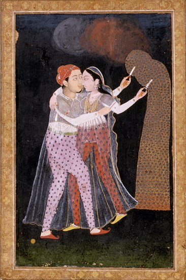 Embracing Lovers with Sparklers, c1775. Creator: Unknown.