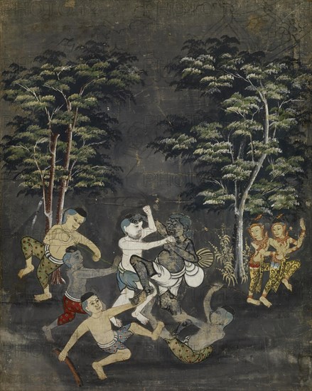 Vessantara Jataka, Chapter 11: Jujaka Beset by Villagers, c1875-1925. Creator: Unknown.