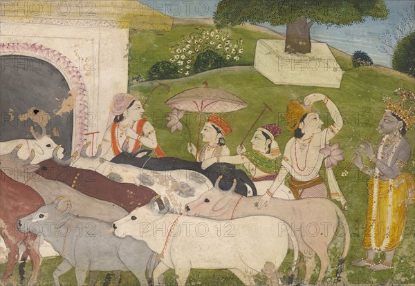 Krishna and the Cowherds, mid 19th century. Creator: Unknown.