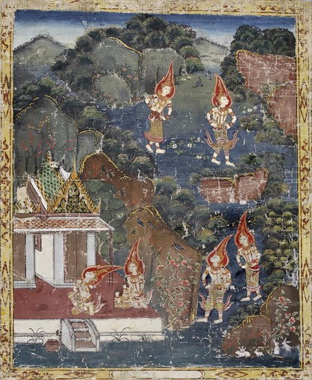 Vessantara Jataka, Chapter 4 (The Forest Edge): Vessantara, Maddi, Jali, and Kanha, 1830-1860 (). Creator: Unknown.