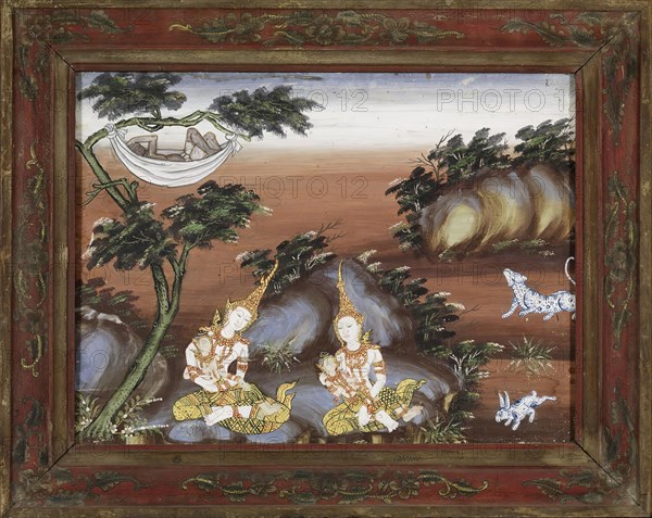 Vessantara Jataka, Chapter 11: While Jujaka Sleeps the Children are Cared For, late 19th century. Creator: Unknown.