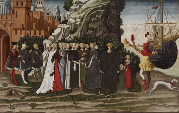 The Departure of Helen and her Entourage for Cythera, c1468. Creator: Dario di Giovanni.