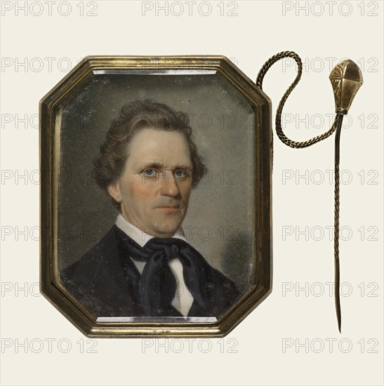 Brooch with Portrait Miniature of a Man, 1840-1849. Creator: Unknown.