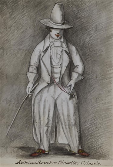 Antoine Ravel as Chevalier Grinaldo, 1855-1859. Creator: Alfred Jacob Miller.