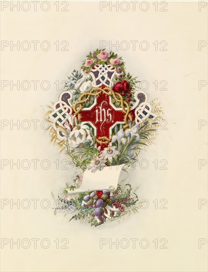 Cross And Crown Of Thorns And Flowers, 1805-1875. Creator: Adolf Schrodter.