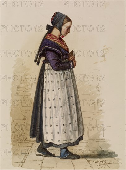 German Peasant Girl with Prayer Book, 1856. Creator: Wilhelm Hahn.