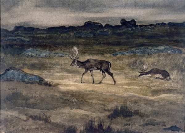 Two Fallow Deer, c1850s-1860s. Creator: Antoine-Louis Barye.