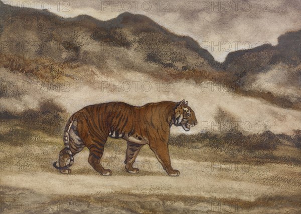 Tiger Walking, 1850s. Creator: Antoine-Louis Barye.