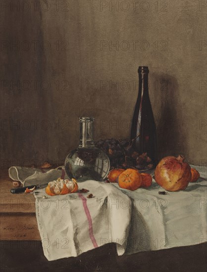 Still Life with Pomegranate, 1864. Creator: Leon Bonvin.