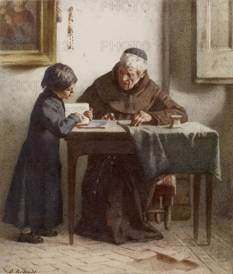 Monk Instructing a Boy Dressed in a Cassock, c1865. Creator: Otto Brandt.