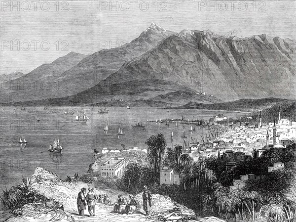 The town of Beyrout and Mount Lebanon - from a drawing by J. Lewis Farley, 1860. Creator: Unknown.