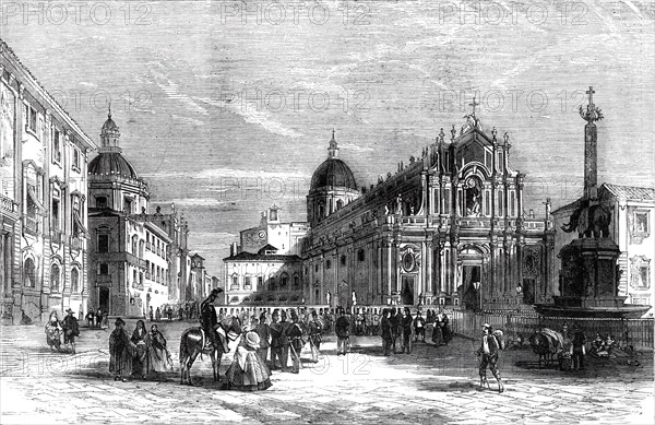 The Revolution in Sicily - the Cathedral and Square of the Elephant, Catania, 1860. Creator: Unknown.