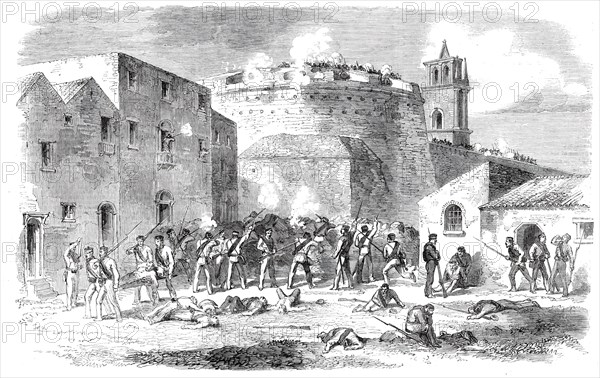 The Revolution in Sicily - the English Battalion at the foot of the round tower of the..., 1860. Creator: Unknown.