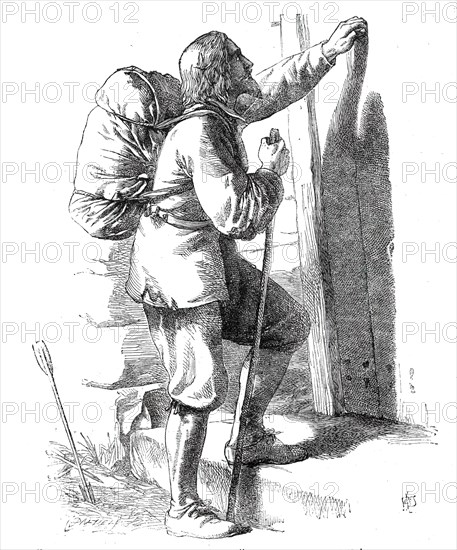 Christian Knocking at the Gate, from "The Pilgrim's Progress", 1860. Creator: Unknown.
