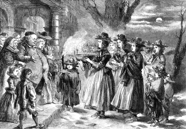 The Wassail Bowl - drawn by John Gilbert, 1860. Creator: Smyth.