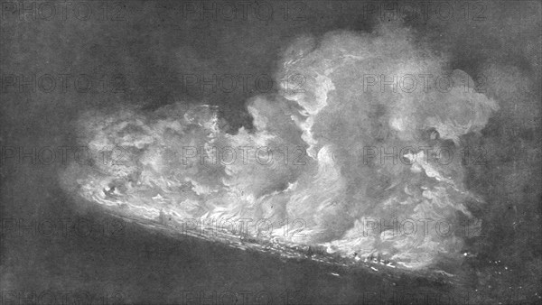 'La victoire de l'avion; L'incendie du L-21 abattu a Cuffley, pres de Londres, par le lieutenant avi Creator: Unknown.