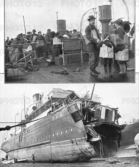 'La piraterie sous-marine; Le torpillage du Sussex, le 24 mars 1916. En haut, les passagers a bord,  Creator: Unknown.