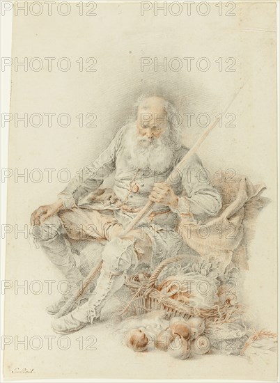 Old Man with a Basket of Fruit and Vegetables, 18th century. Creator: Jacques Andre Portail.