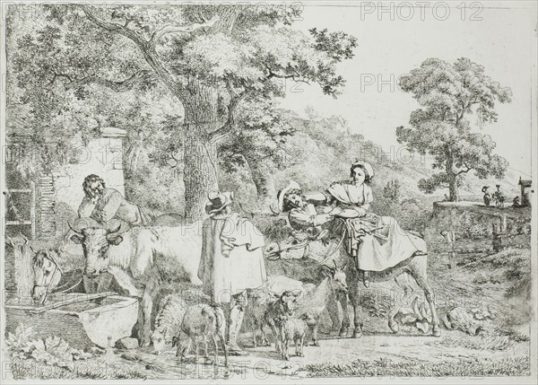 Cow and Horse at the Trough, n.d. Creator: Jean-Louis Demarne.