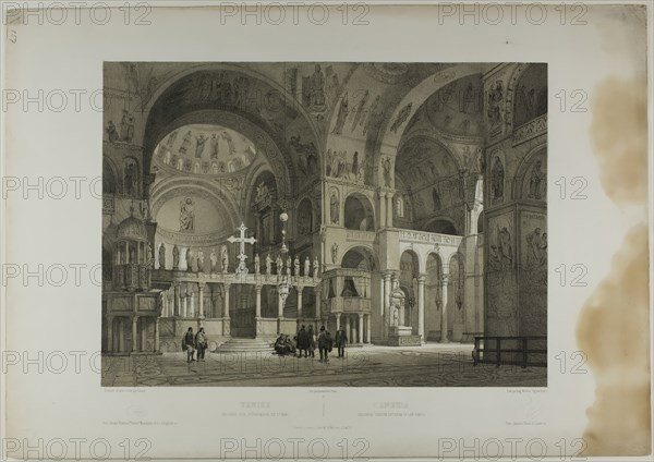 Venice: Second interior View of St. Mark's, plate sixteen from Italie Monumentale et Pi..., c. 1848. Creator: Nicolas-Marie-Joseph Chapuy.