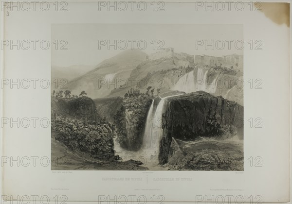 Waterfalls of Tivoli, plate eighteen from Italie Monumentale et Pittoresque, c. 1848. Creator: Nicolas-Marie-Joseph Chapuy.