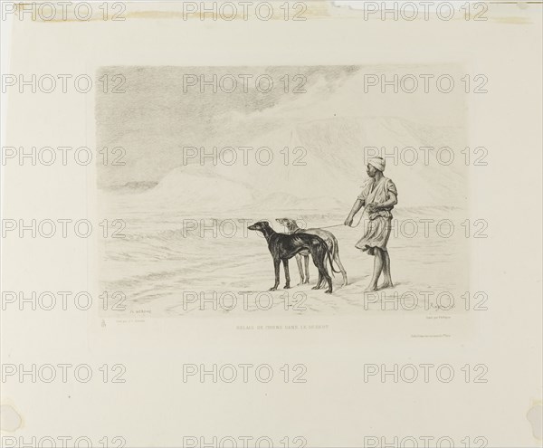 Relay of Dogs in the Desert, c. 1866. Creator: Paul Adolphe Rajon.