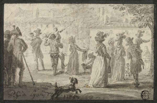 Figures Looking at Outdoor Spectacle, 1781/1823. Creator: Paul Grégoire.