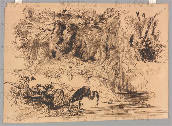 Forest Pool with Heron, c. 1830. Creator: Paul Huet.