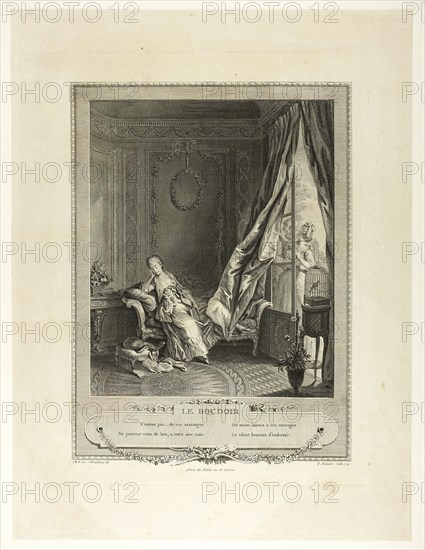 The Boudoir, from Monument du Costume Physique et Moral de la fin du Dix-huitième siècle, 1774. Creator: Pierre Maleuvre.