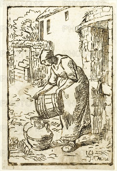 Woman Filling Water-Cans, 1854. Creator: Pierre Millet.