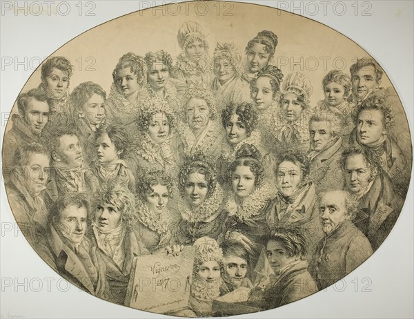 Portraits of 31 people in an Oval, 1817. Creator: Pierre-Roch Vigneron.
