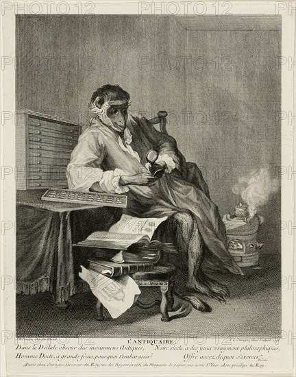 The Monkey Antiquarian, 1743. Creator: Pierre-Louis de Surugue.