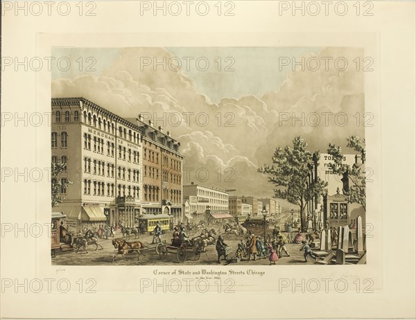 Corner of State and Washington Streets, Chicago, in the Yea..., published June 1928 (1865 depicted). Creator: Raoul Varin.