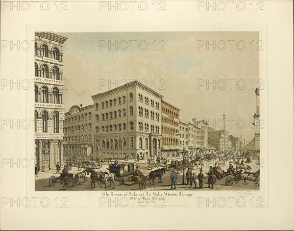 Corner of Lake and La Salle Streets, Chicago, Marine Bank Building in th..., published January 1927. Creator: Raoul Varin.