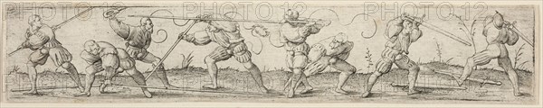 Eight Soldiers Engaged in Fencing Exercises, c. 1541. Creator: Virgil Solis.