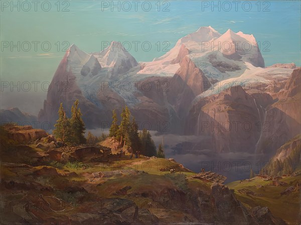 Wengeralpe in the Bernese Oberland (Eiger, Monk and Virgin), 1853. Creator: Anton Hansch.