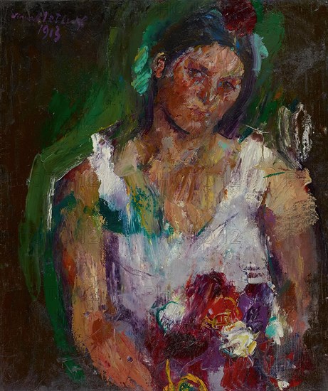 The artist’s wife with flowers, 1913. Creator: Anton Kolig.